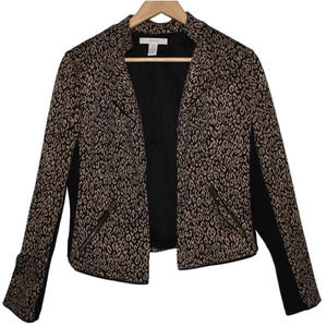 Women's Chico's Black Tan Cheetah Long Sleeve Blazer Suit Coat Jacket Size 0